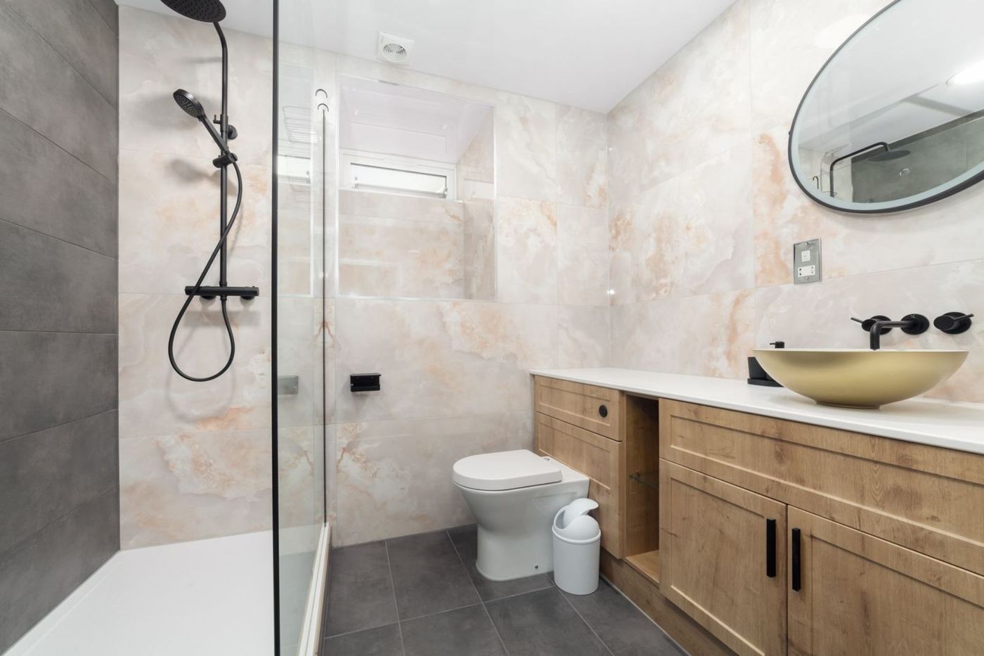 Shower room with vanity unit